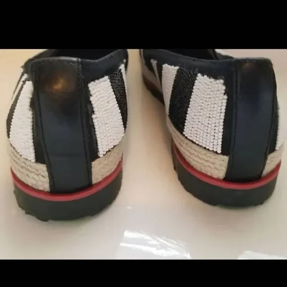 Donald J. Pliner Italian loafers size 6.5 striped black white royalty glam beade - Picture 6 of 10